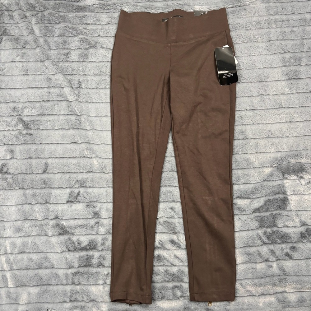 One 5 One Petite Platinum Ponte Leggings Brown Ankle Zip MPV-11289ZST Small